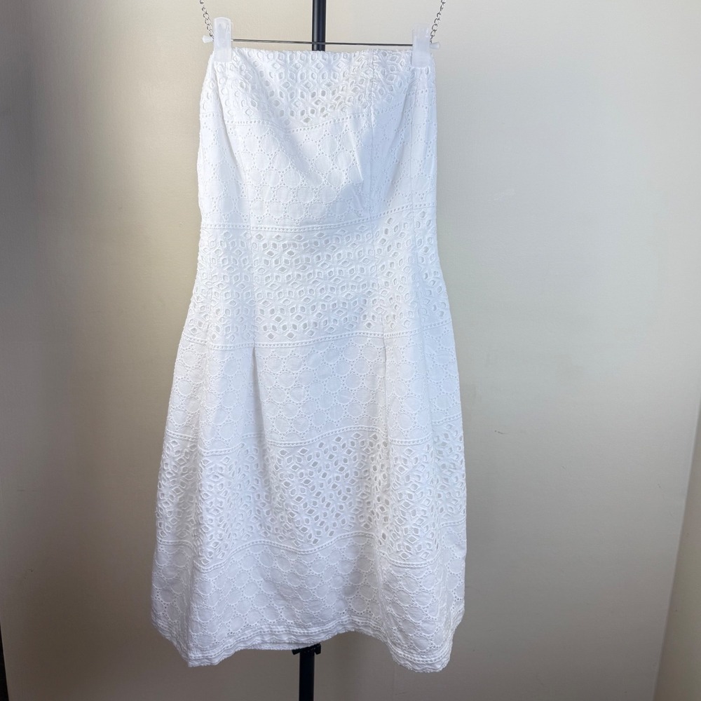 New‎ York & Company Womens White Strapless Dress Eyelet size 0 Summer Resortwear